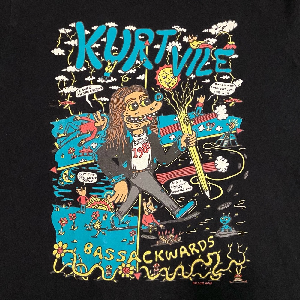 Kurt Vile Killer Acid “Bassackwards” Black T-Shirt. Size Large.